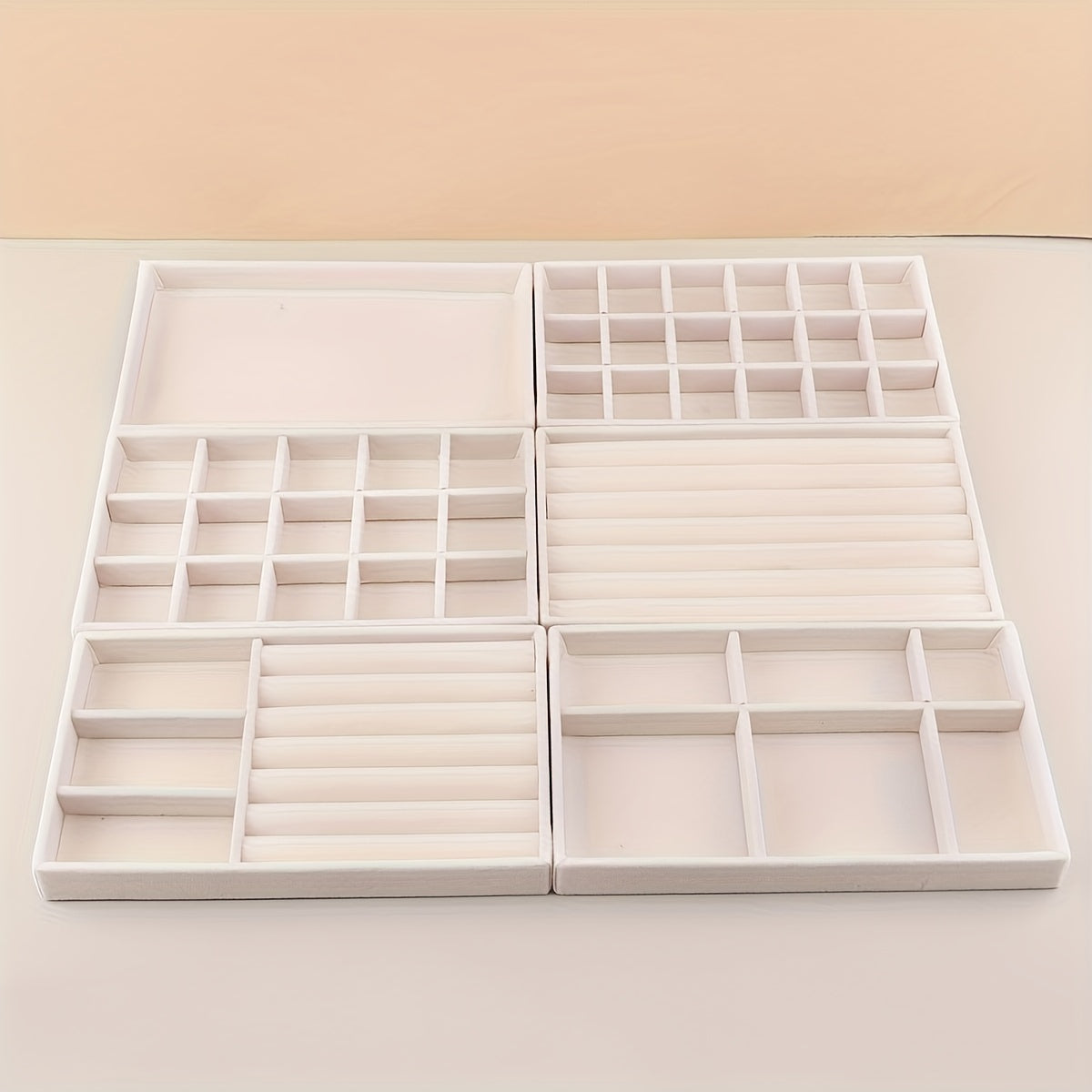 Set de 6 organizadores de joyería para cajón, terciopelo BEIGE.