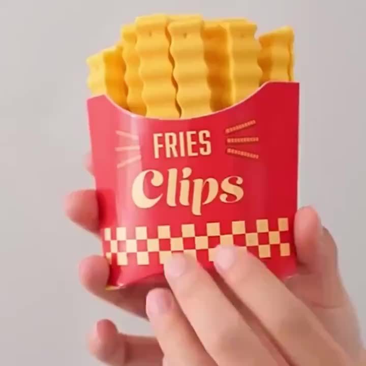 Imán para refrigerador con 12 clips FRIES CLIPS. Reusables para cerrar bolsas y empaques.