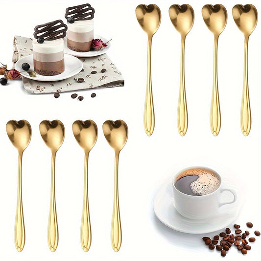 8 pzas. Cucharitas para café o té en forma de corazón, de acero inoxidable.