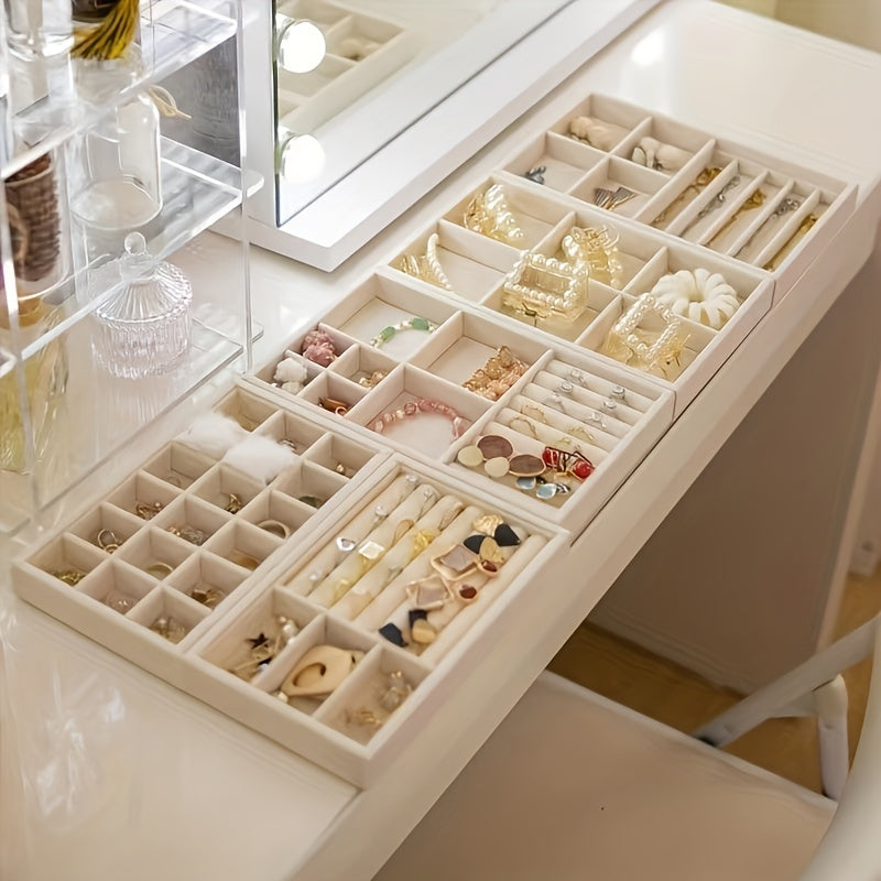 Set de 6 organizadores de joyería para cajón, terciopelo BEIGE.